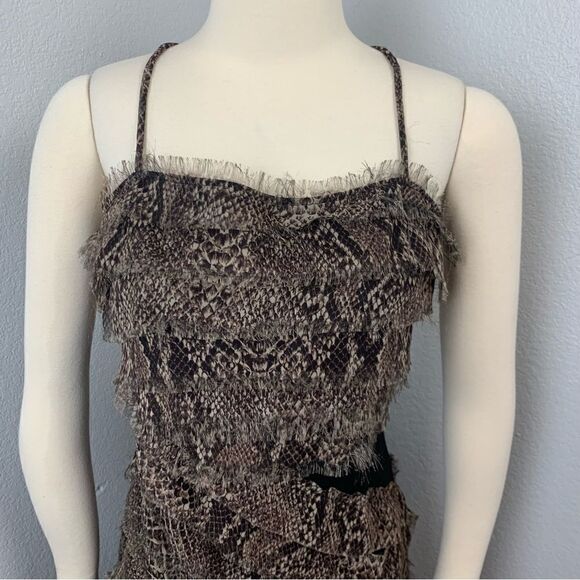 Celo Brown Flowy Raw Edge Snakeskin Print Ribbon Strip Dress M - Picture 3 of 14